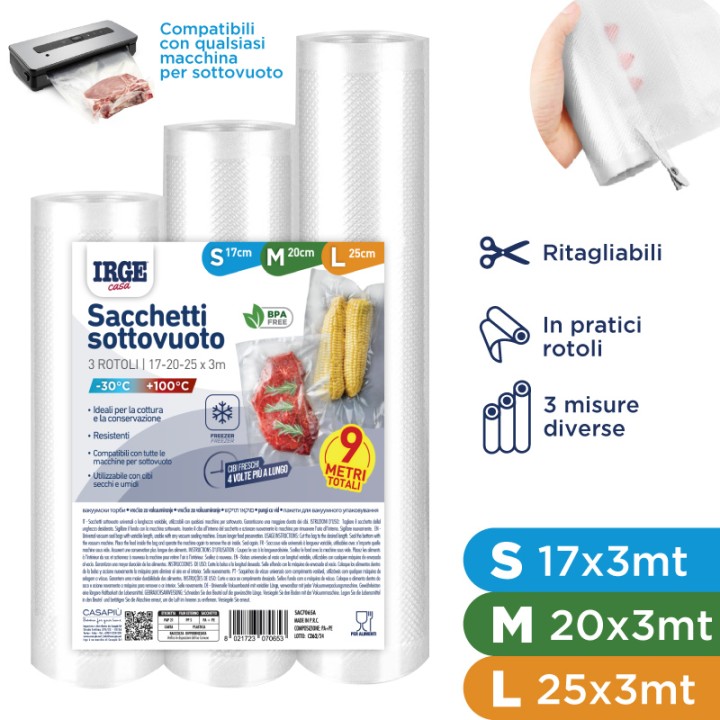 BII SET SACCHI SOTTOVUOTO 3 PZ 17X3M + 20X3MT + 25X3MT