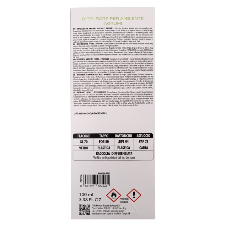 CGB DIFF CUBO 100ML MAIOLICHE AGRUMI BASTONCINI