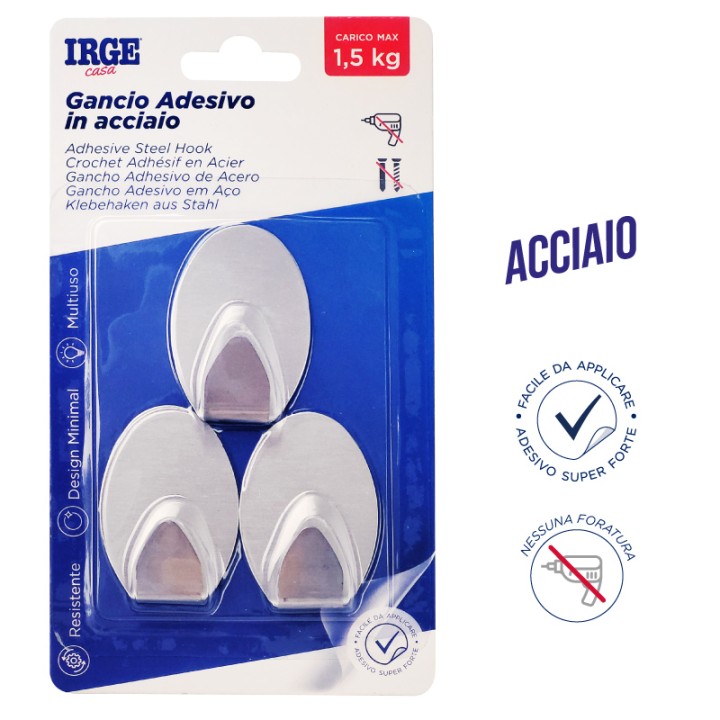 AAS GANCI ADESIVI ACCIAIO 3PZ OVALE